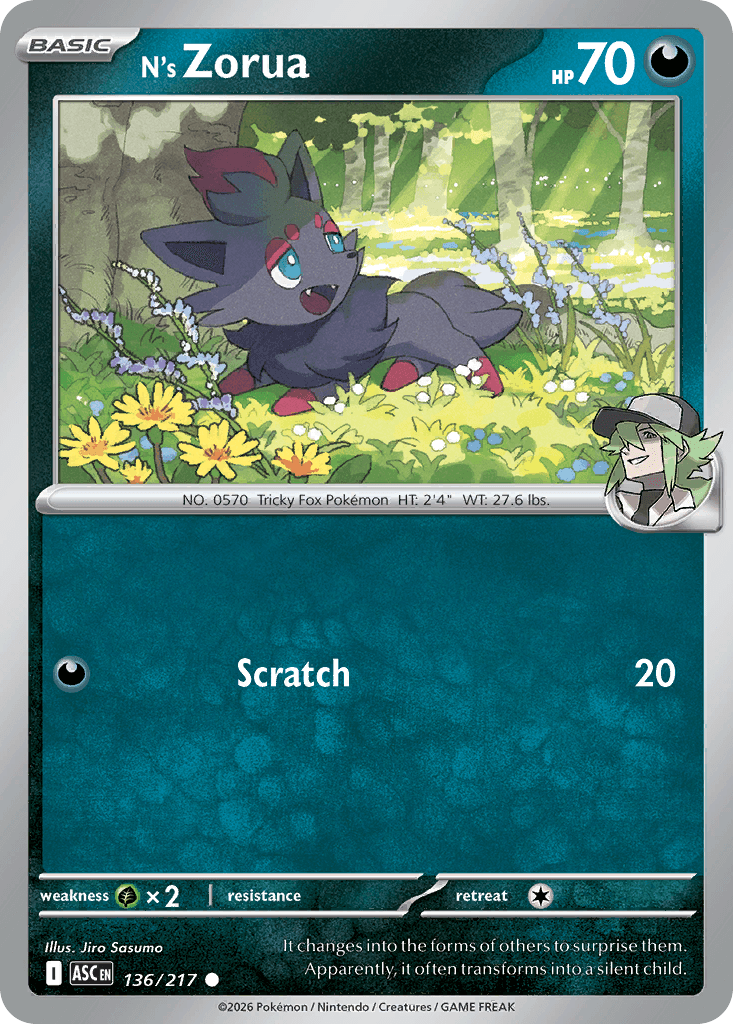 N's Zorua trading card