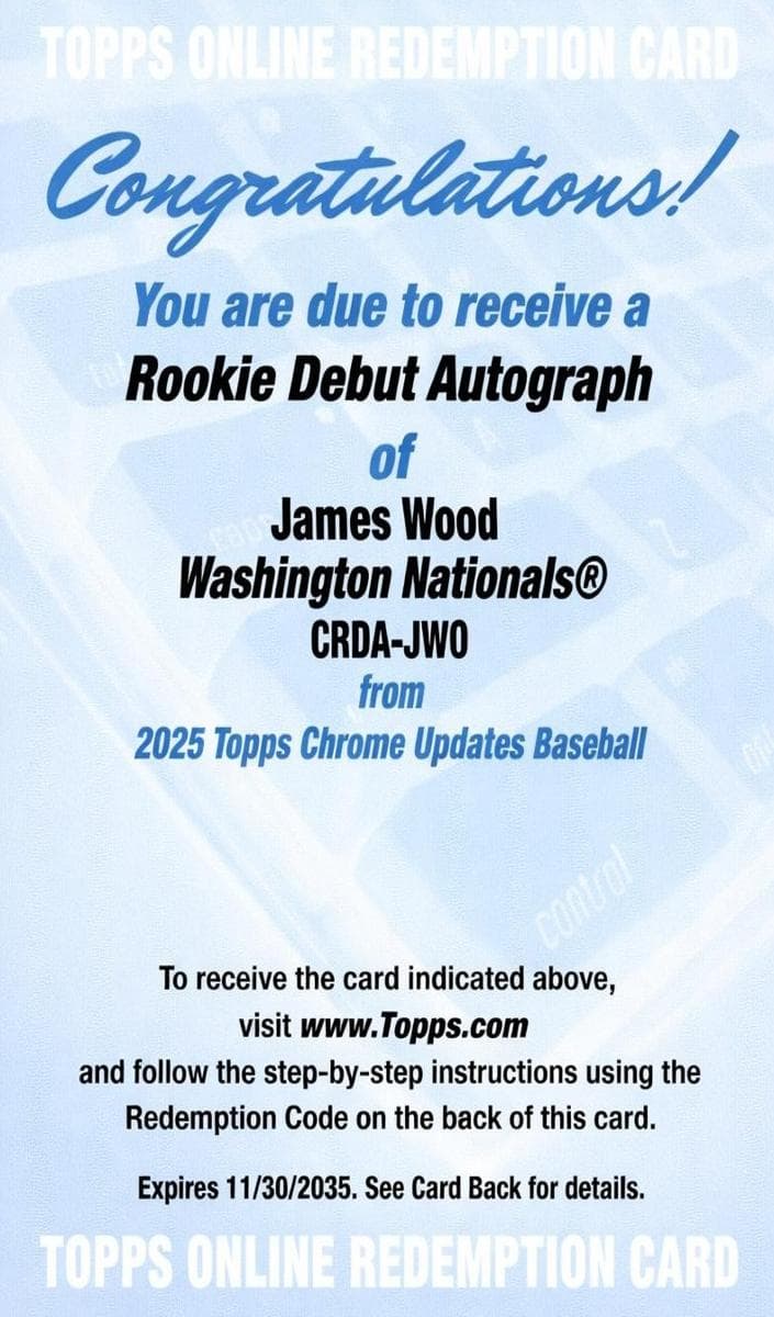 James Wood 2025 topps Topps Chrome Update