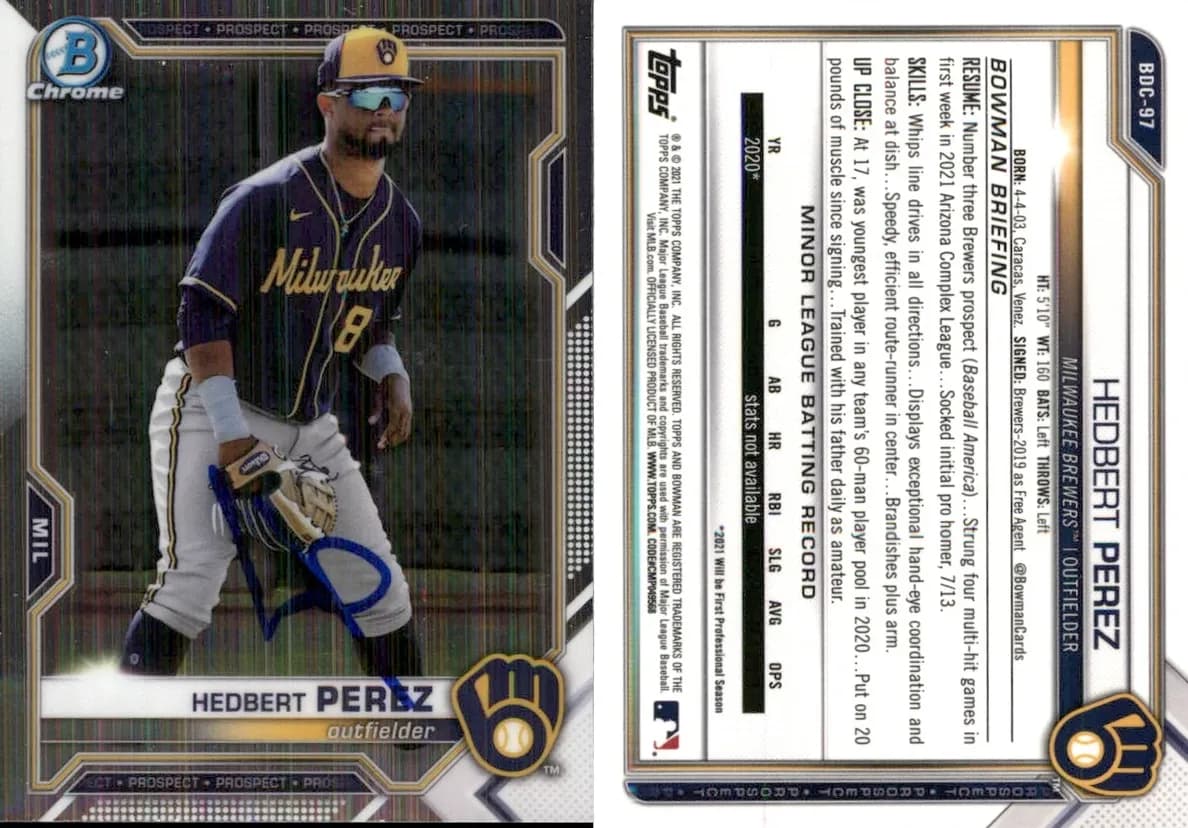 Hedbert Perez 2021 bowman Bowman Draft Sapphire Edition