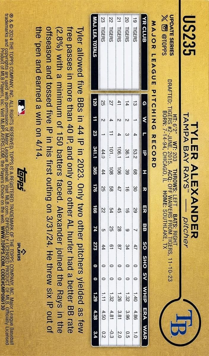 Tyler Alexander trading card