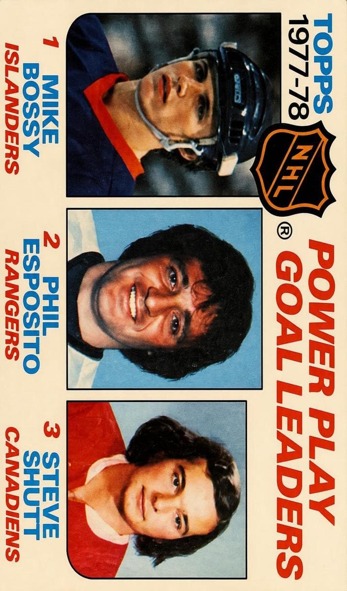 1977-78 Power Play Goal Leaders (Mike Bossy / Phil Esposito / Steve Shutt) #67