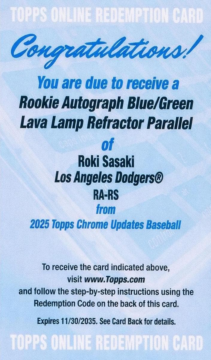 Roki Sasaki 2025 topps Topps Chrome Update