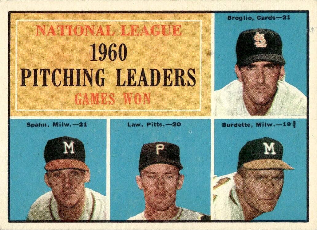 National League 1960 Pitching Leaders Games Won (Ernie Broglio / Warren Spahn / Vern Law / Lew Burdette) #47