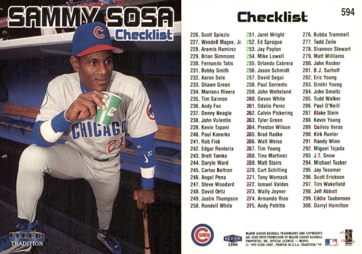 Sammy Sosa 1999 fleer Fleer Tradition