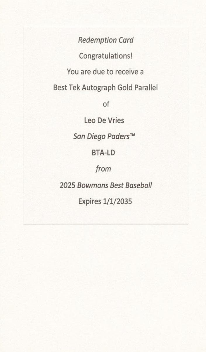 Leo De Vries 2025 bowman Bowman Best
