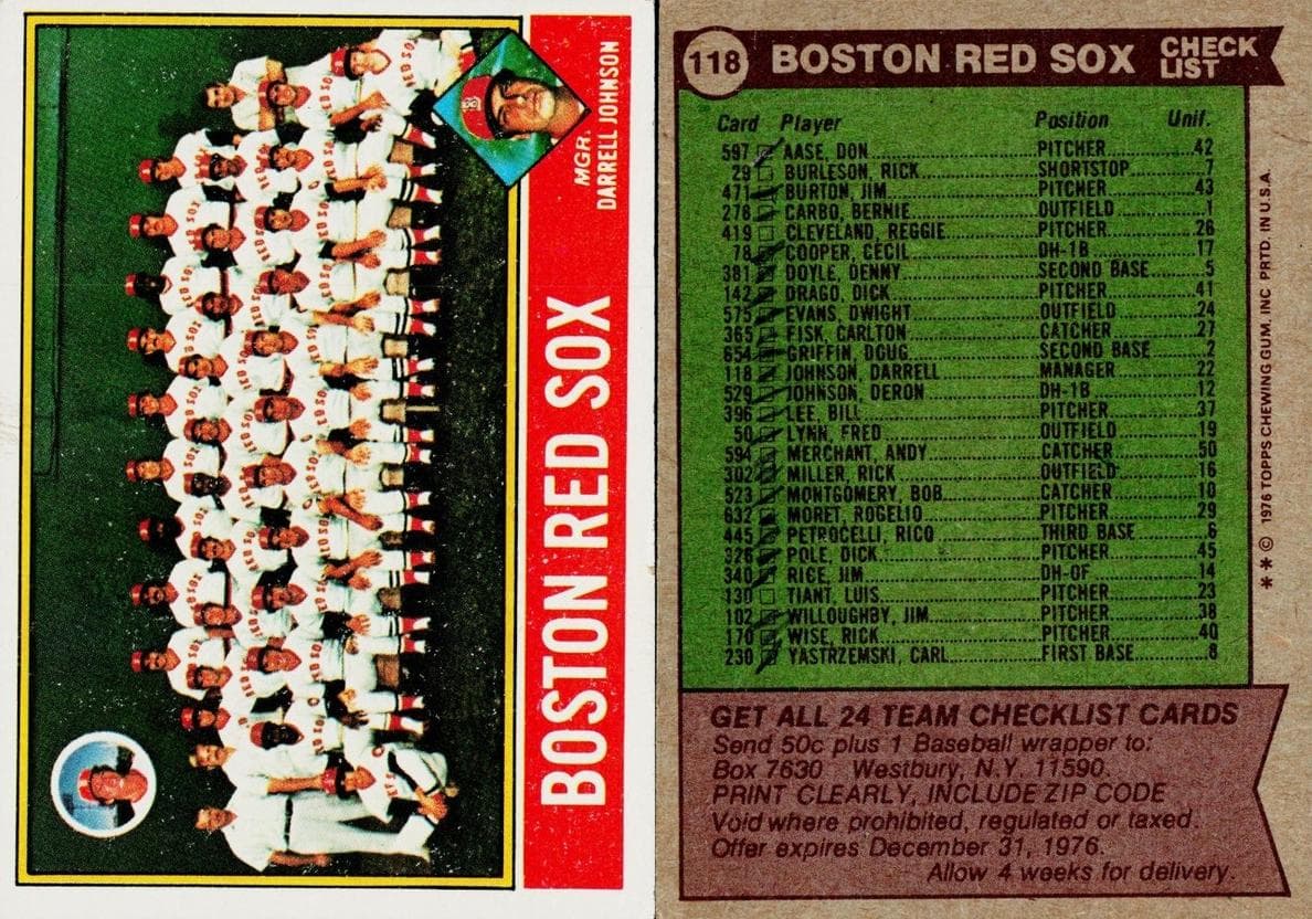 Boston Red Sox / Darrell Johnson 1976 topps Topps