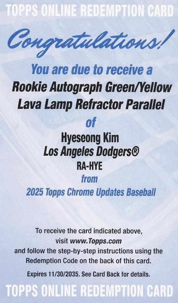 Hyeseong Kim 2025 topps Topps Chrome Update