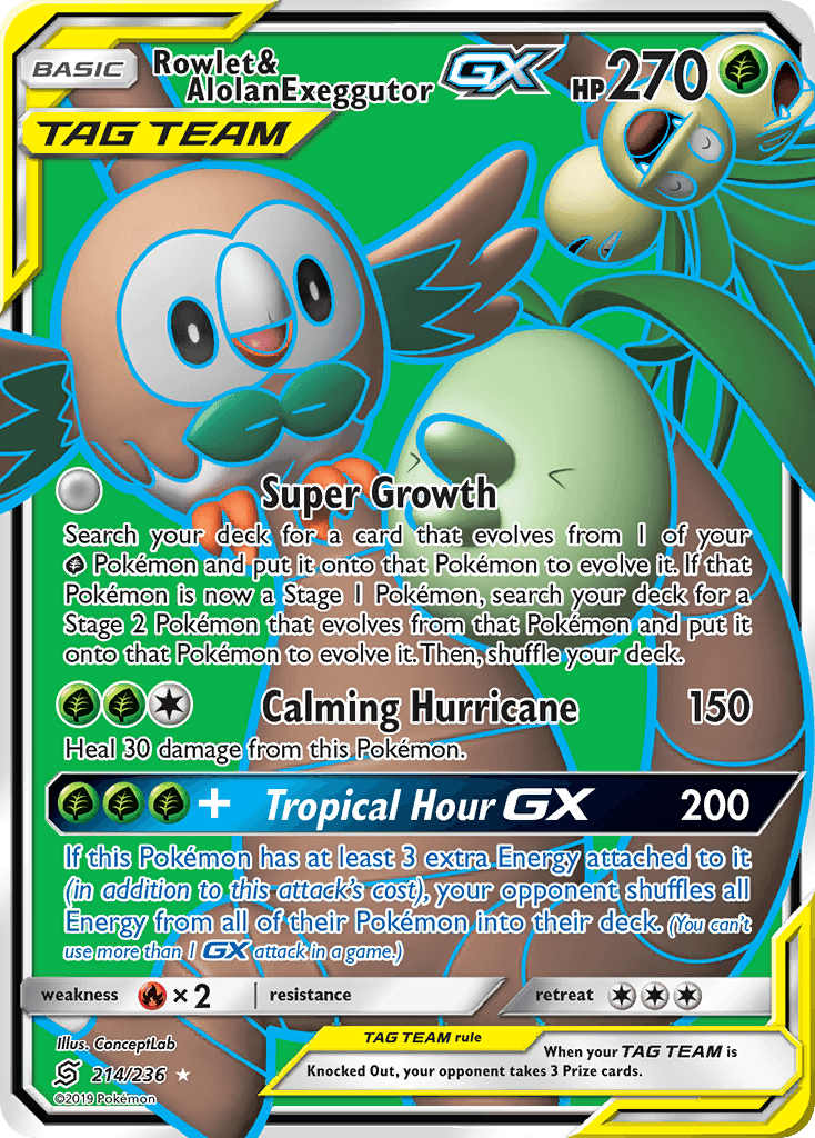 Rowlet & Alolan Exeggutor GX 2019 Pokemon Unified Minds