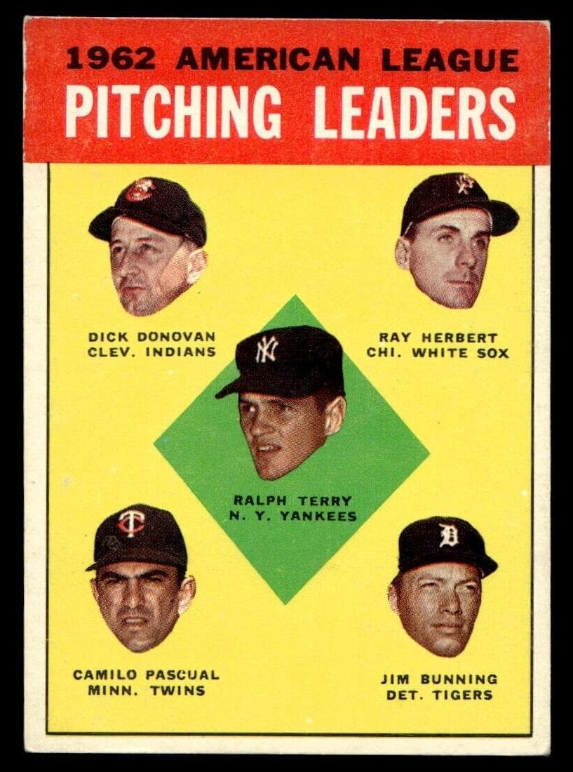 1962 American League Pitching Leaders (Ralph Terry / Dick Donovan / Ray Herbert / Camilo Pascual / Jim Bunning) #8