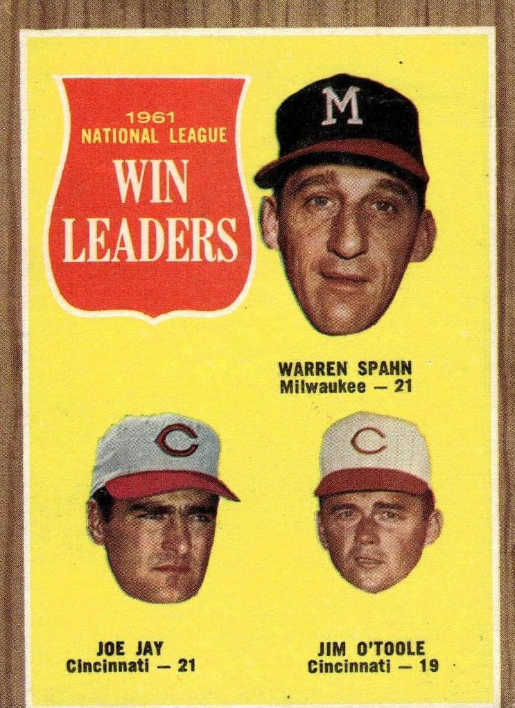 1961 National League Win Leaders (Warren Spahn / Joe Jay / Jim O'Toole) #58