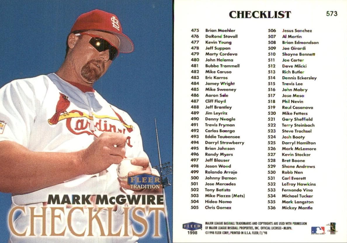 Mark McGwire 1998 fleer Fleer Tradition