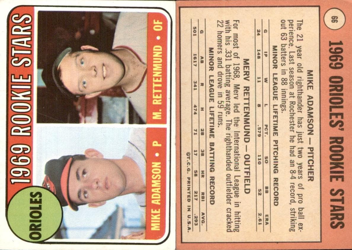 Orioles 1969 Rookie Stars (Mike Adamson / Merv Rettenmund) #66