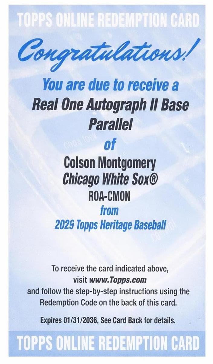 Colson Montgomery 2026 topps Topps Heritage