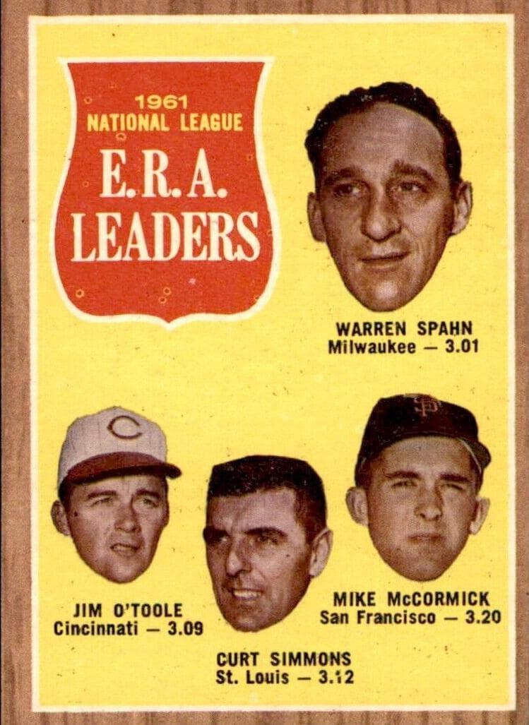 1961 National League E.R.A. Leaders (Warren Spahn / Jim O'Toole / Curt Simmons / Mike McCormick) #56