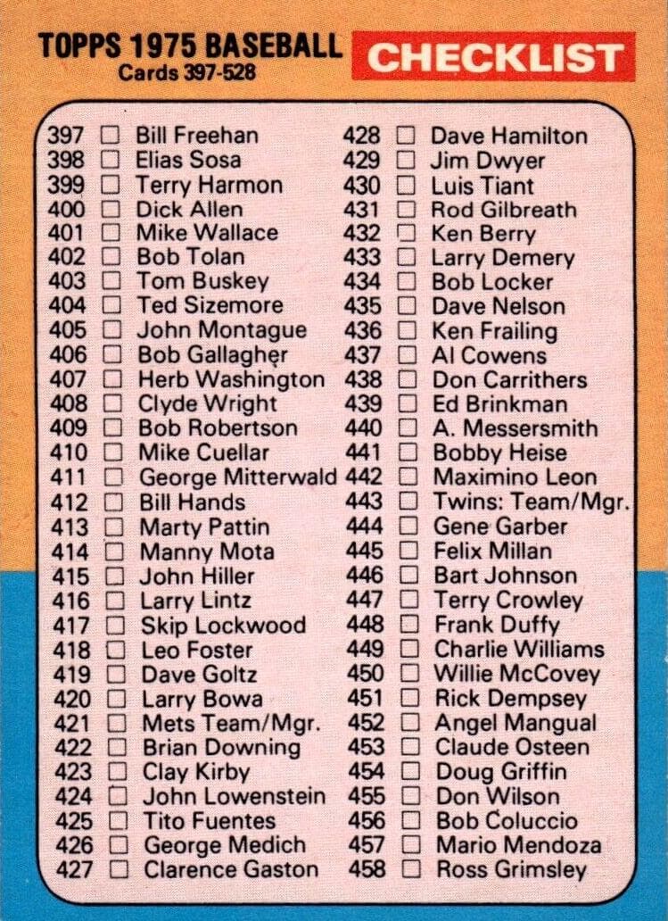 Checklist: 397-528 1975 topps O-Pee-Chee
