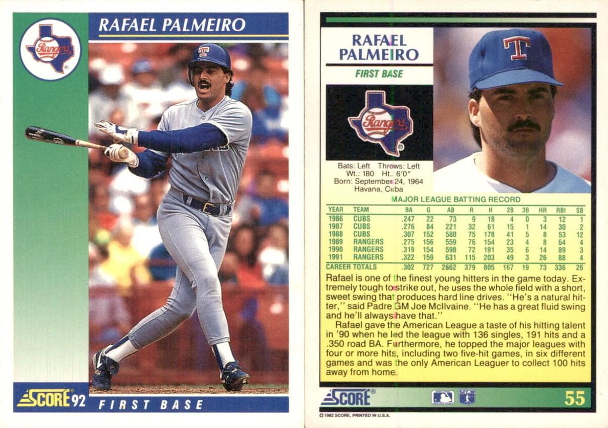 Rafael Palmeiro 1992 topps