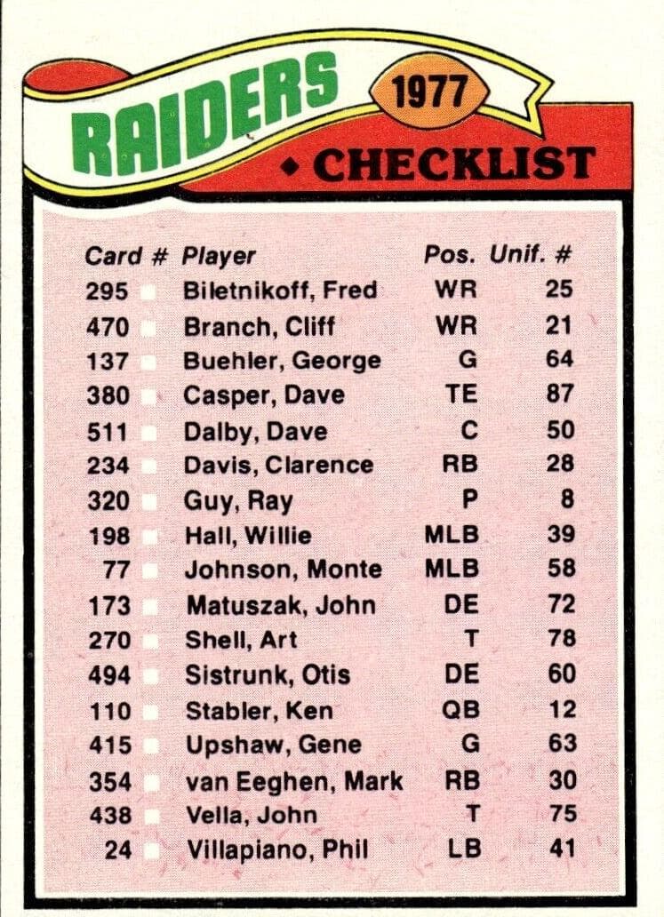 Raiders Checklist/Leaders #220