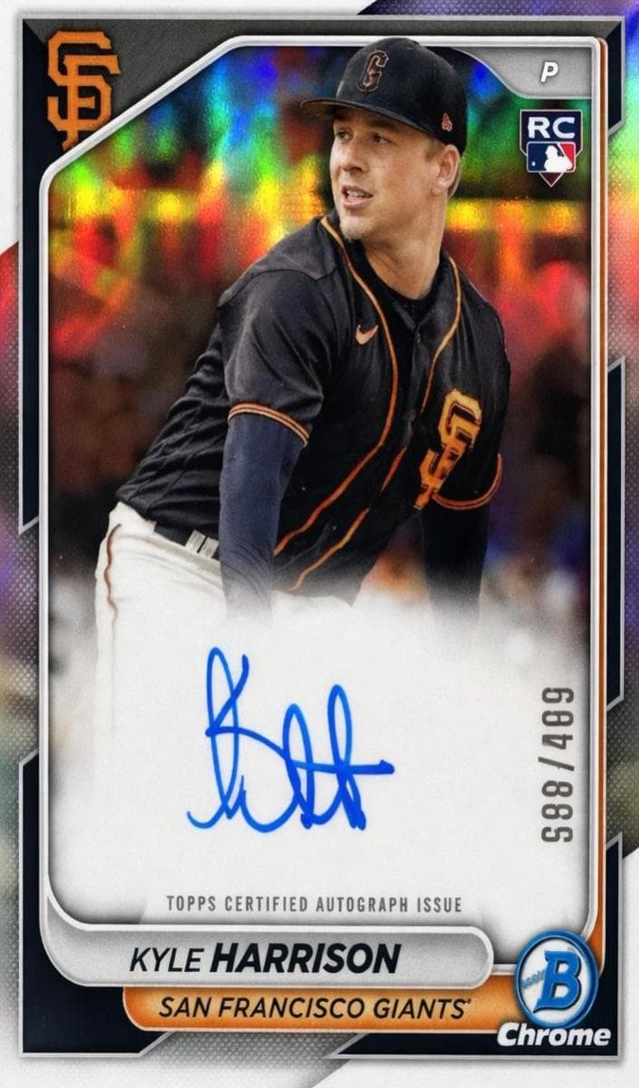Kyle Harrison 2024 bowman Chrome Rookie Autographs Baseball Refractor