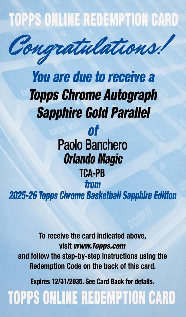 Paolo Banchero 2025 topps Topps Chrome Sapphire