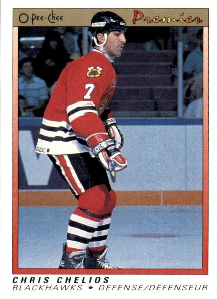 Chris Chelios 1990 topps O-Pee-Chee Premier