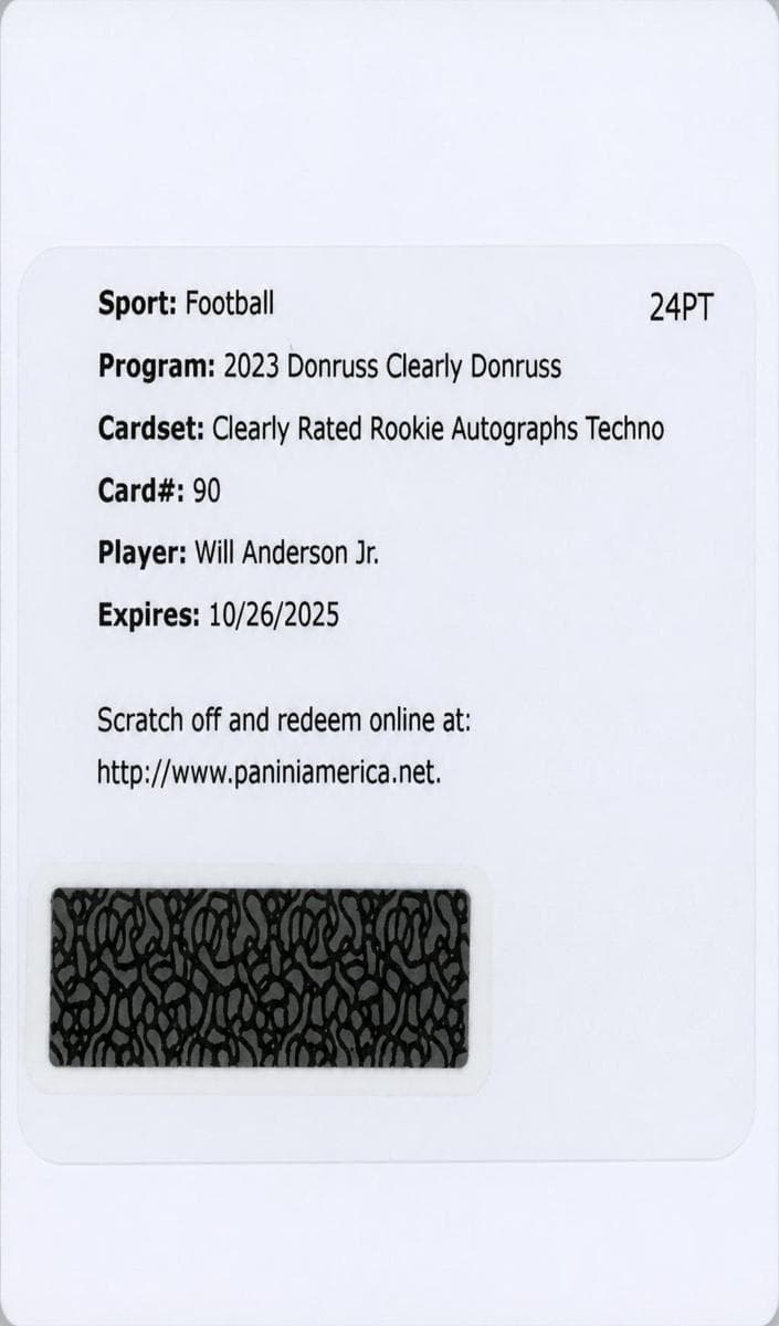 Will Anderson Jr. 2023 panini Clearly Donruss