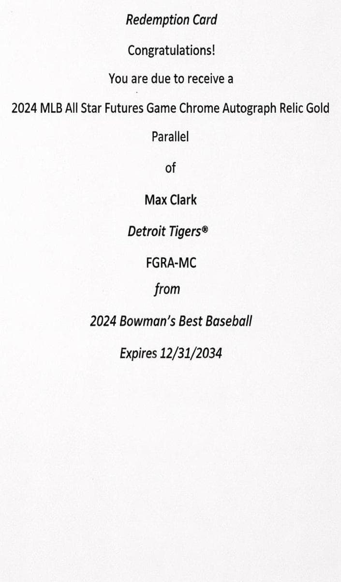 Max Clark 2024 bowman Bowman's Best