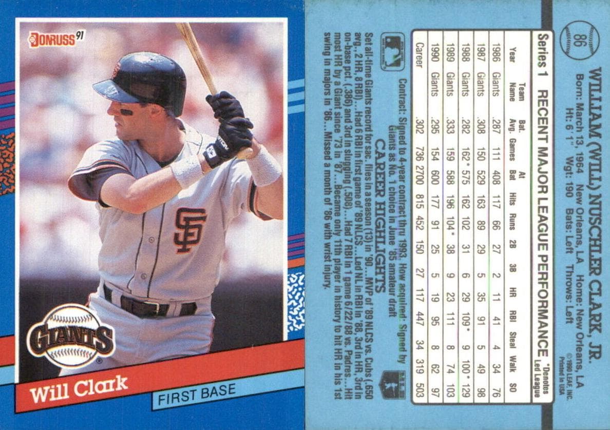 Will Clark 1991 panini Donruss