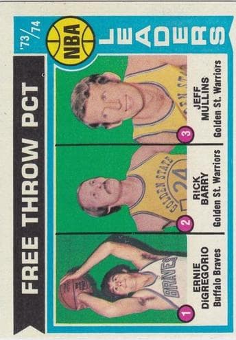 NBA '73-'74 Free Throw Pct. Leaders (Ernie Digregorio / Rick Barry / Jeff Mullins) 1974 topps Topps