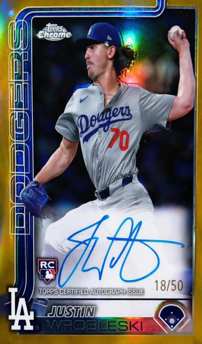 Roki Sasaki 2025 topps Topps Chrome Logofractor Edition Rookie Autographs - Green Refractor example 1