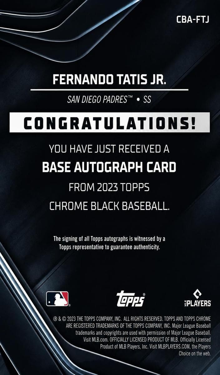 Fernando Tatis Jr. 2023 topps Topps Chrome Black