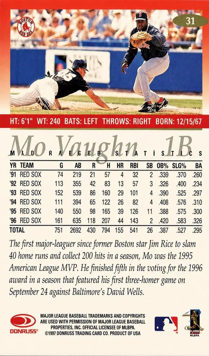 Mo Vaughn 1997 panini Donruss Signature Series