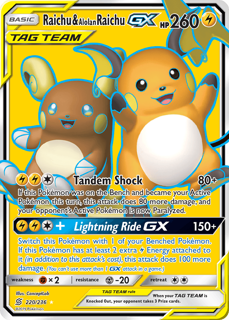 Raichu & Alolan Raichu GX 2019 Pokemon Unified Minds