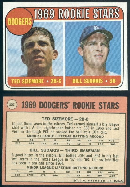 Dodgers 1969 Rookie Stars (Ted Sizemore / Bill Sudakis) #552