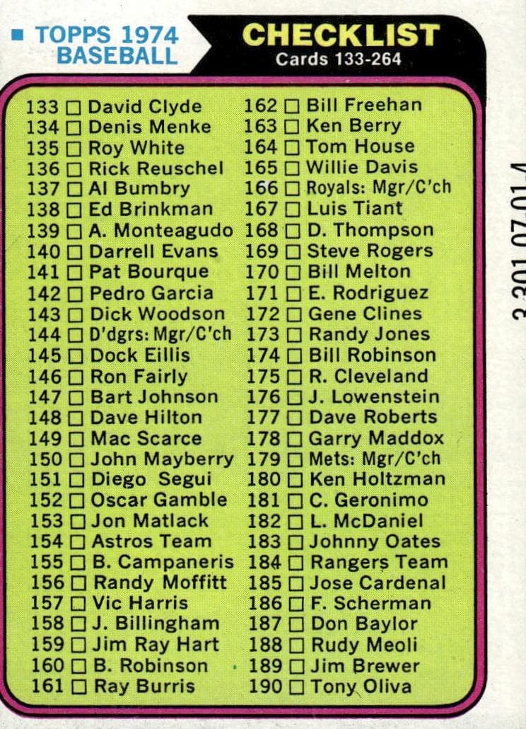 Checklist: 133-264 1974 topps Topps