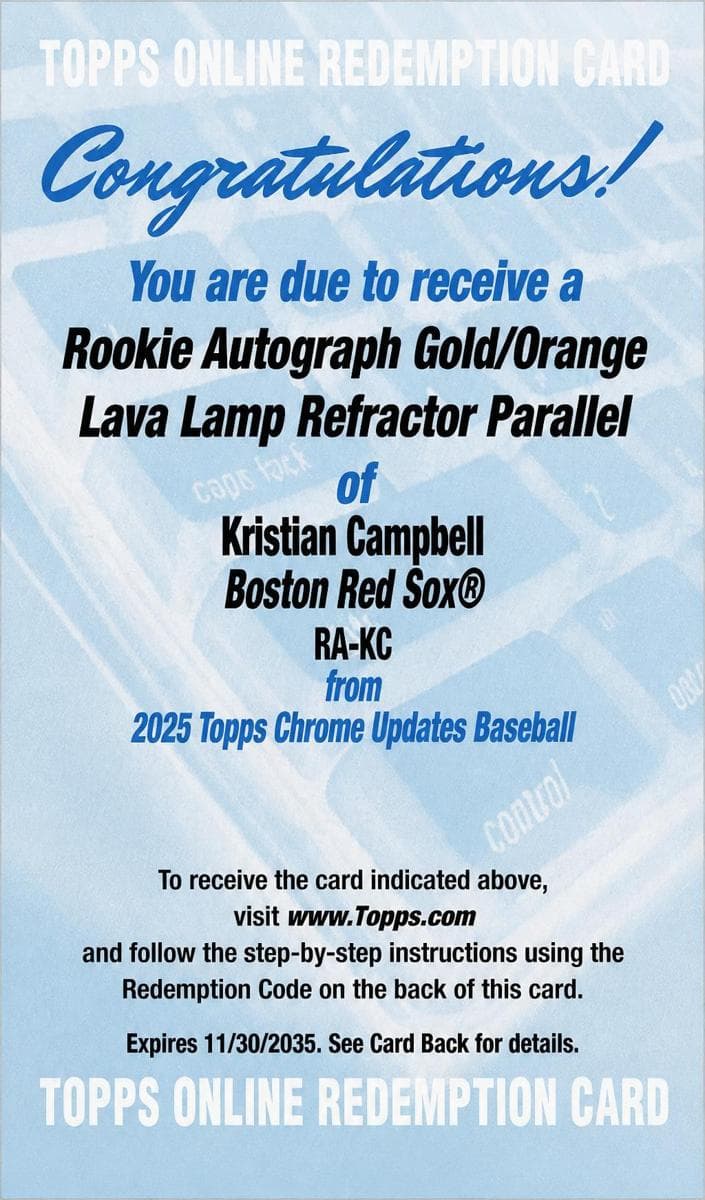 Kristian Campbell 2025 topps Topps Chrome Update