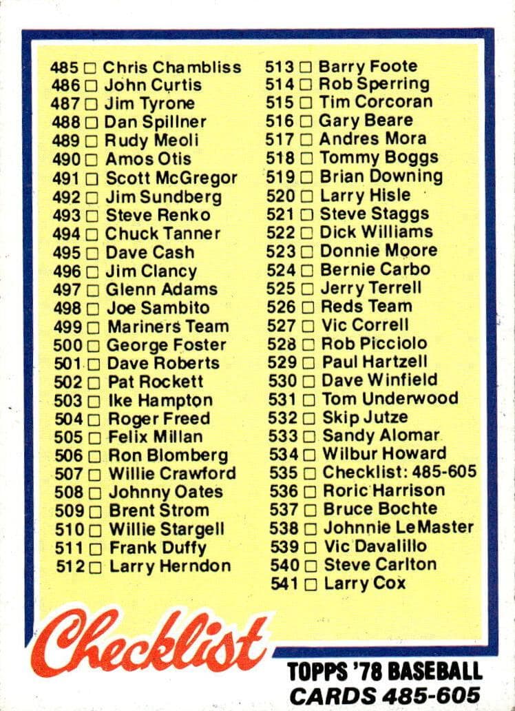 Checklist: 485-605 1978 topps Topps