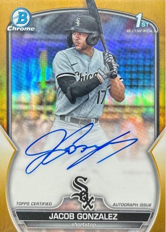 Jacob Gonzalez 2023 bowman Bowman Draft Chrome Prospect Auto - Blue Wave Refractor (1st) example 1