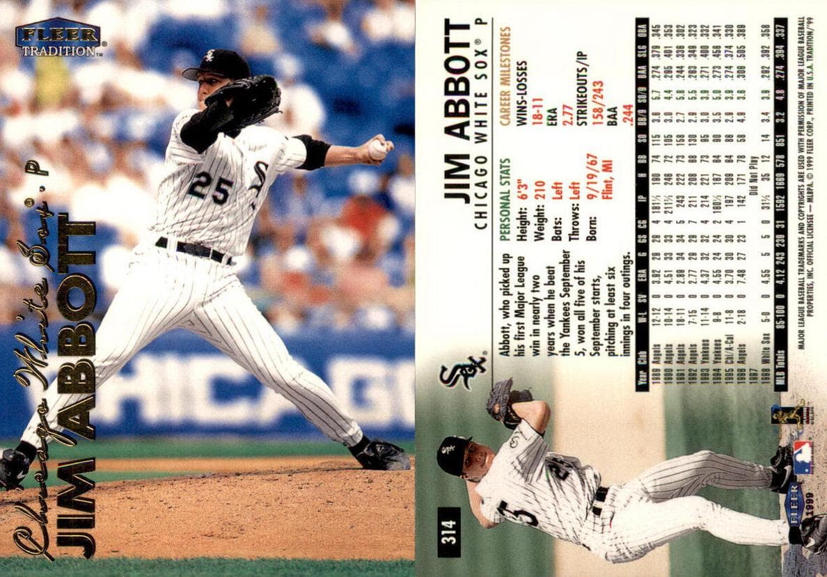 Jim Abbott 1999 fleer Fleer Tradition