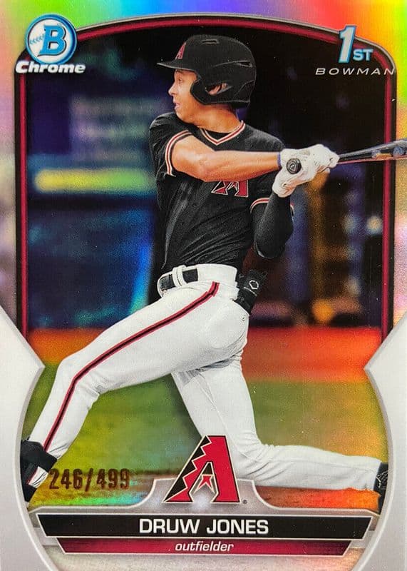 Druw Jones 2023 bowman Bowman Chrome Prospects - Lunar Glow Refractor (1st) example 1