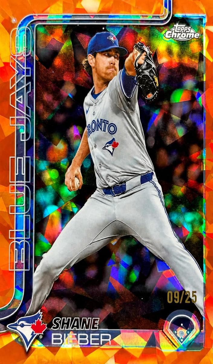 Shane Bieber 2025 topps Topps Chrome Update Sapphire