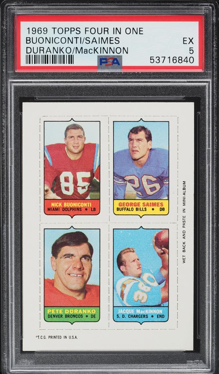 Nick Buoniconti 1969 topps Four In One Single