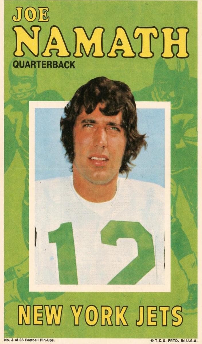 Joe Namath 1971 topps Pin-ups Posters