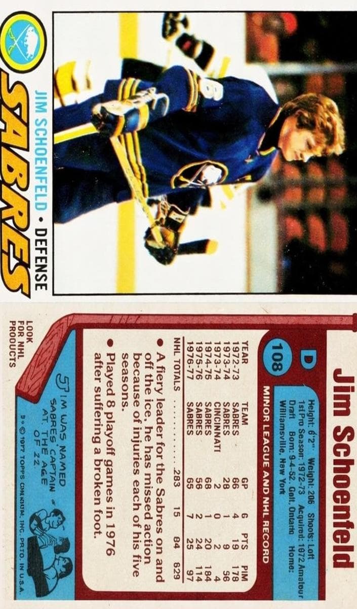 Jim Schoenfeld 1977 topps
