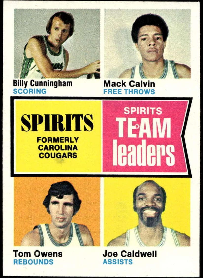 Carolina Cougars Team Leaders (Billy Cunningham / Mack Calvin / Tom Owens / Joe Caldwell) 1974 topps Topps