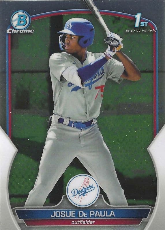Josue De Paula 2023 bowman Bowman Chrome Prospects - Blue Shimmer Refractor (1st) example 1