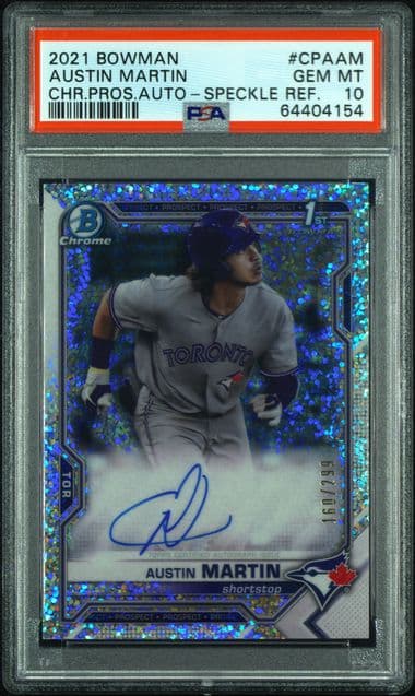 Austin Martin 2021 bowman Bowman Chrome Prospect Auto - Speckle Refractor (1st) example 1