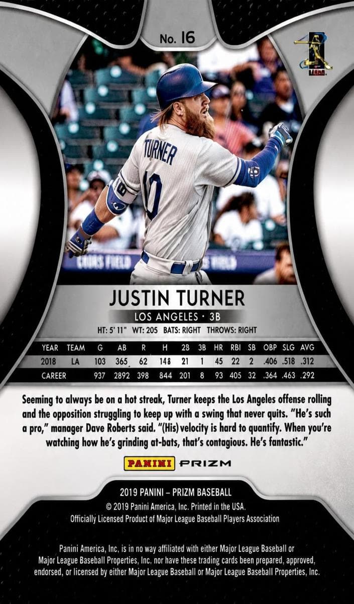 Justin Turner 2019 panini Panini Prizm
