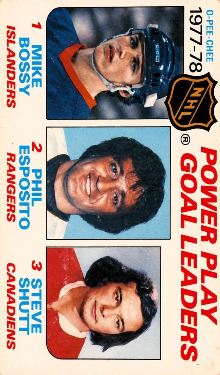 1977-78 Power Play Goal Leaders (Mike Bossy / Phil Esposito / Steve Shutt) #67