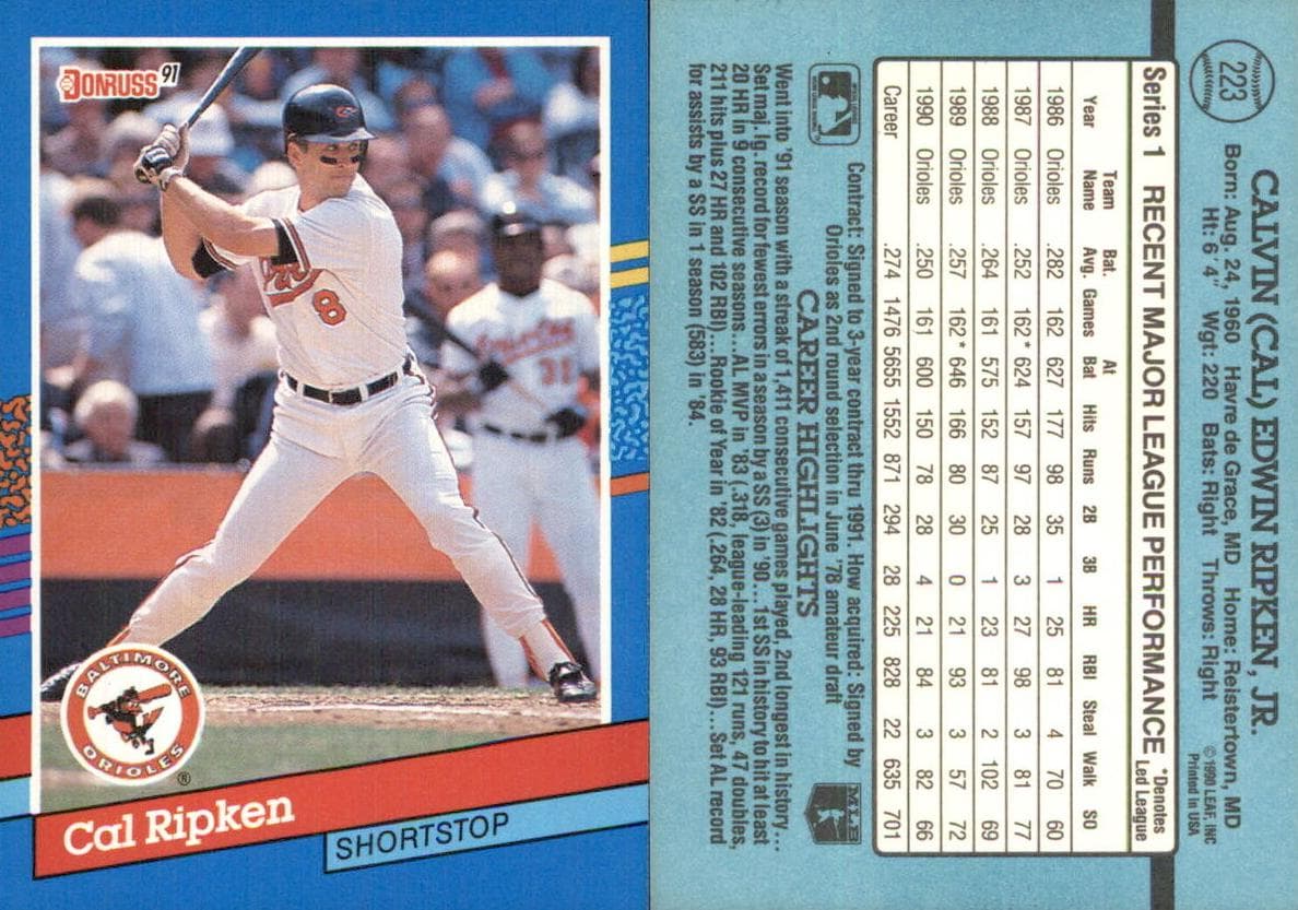 Cal Ripken Jr. 1991 panini Donruss