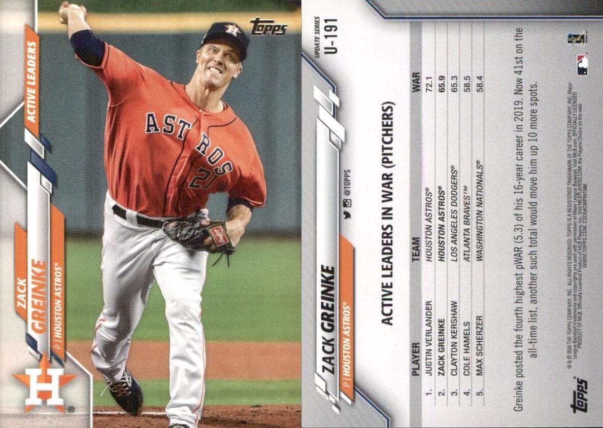 Zack Greinke 2020 topps Topps Update